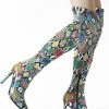 Women Boots Pointed Toe Stiletto Heel PU Leather Green Over The Knee High Boots
