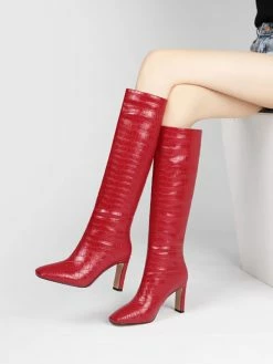 Womens Croc Embossed Chunky Heel Knee High Boots -winter shoes Sales 2023 202110161543326013213