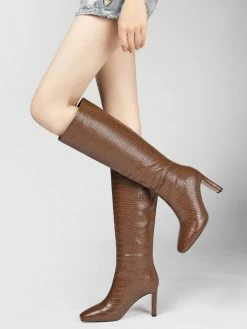 Womens Croc Embossed Chunky Heel Knee High Boots -winter shoes Sales 2023 202110161543335869789