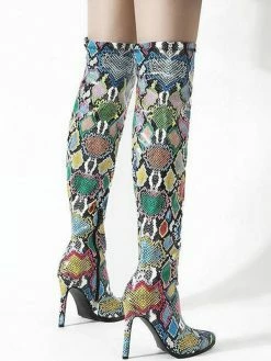 Women Boots Pointed Toe Stiletto Heel PU Leather Green Over The Knee High Boots -winter shoes Sales 2023 202110161543391164607