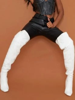 Women Over The Knee Boots Chunky Heel Pointed Toe PU Leather White Thigh High Boots -winter shoes Sales 2023 202110181708124988038