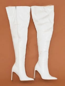 Women Over The Knee Boots Chunky Heel Pointed Toe PU Leather White Thigh High Boots -winter shoes Sales 2023 202110181708141194913