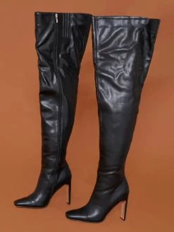 Women Over The Knee Boots Chunky Heel Pointed Toe PU Leather White Thigh High Boots -winter shoes Sales 2023 202110181708144502884