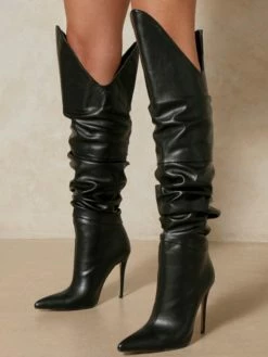 Women Over The Knee Boots Stiletto Heel Pointed Toe PU Leather Thigh High Boots -winter shoes Sales 2023 2021101817081884638