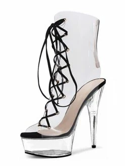 Pole Dance Shoes Women Sexy Boots Peep Toe Lace Up Buckle Artwork Stiletto Heel Ball Black Thigh High Boots -winter shoes Sales 2023 202110271508470486876