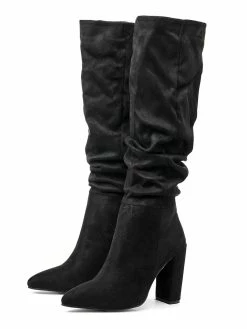 Women Boots Chunky Heel Pointed Toe Micro Suede Martin Boots Knee High Boots