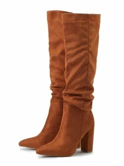 Women Boots Chunky Heel Pointed Toe Micro Suede Martin Boots Knee High Boots -winter shoes Sales 2023 202110271509038258300