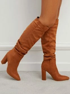 Women Boots Chunky Heel Pointed Toe Micro Suede Martin Boots Knee High Boots -winter shoes Sales 2023 202110271509045484416