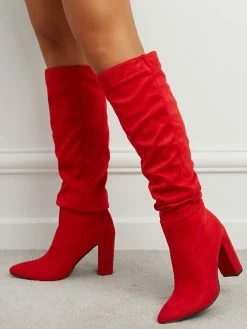 Women Boots Chunky Heel Pointed Toe Micro Suede Martin Boots Knee High Boots -winter shoes Sales 2023 202110271509048985232