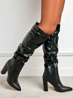 Women Boots Black Chunky Heel Pointed Toe Martin Boots Knee High Boots -winter shoes Sales 2023 202110271509062588773