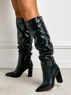 Women Boots Black Chunky Heel Pointed Toe Martin Boots Knee High Boots -winter shoes Sales 2023 202110271509065913122