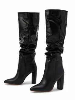 Women Boots Black Chunky Heel Pointed Toe Martin Boots Knee High Boots -winter shoes Sales 2023 20211027150908298655