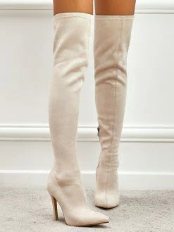 Women Thigh High Boots Stiletto Heel Pointed Toe Micro Suede Upper Burgundy Over The Knee Boots -winter shoes Sales 2023 202111181524248605784