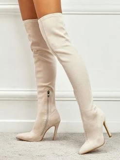 Women Thigh High Boots Stiletto Heel Pointed Toe Micro Suede Upper Burgundy Over The Knee Boots -winter shoes Sales 2023 202111181524251954583