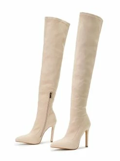 Women Thigh High Boots Stiletto Heel Pointed Toe Micro Suede Upper Burgundy Over The Knee Boots -winter shoes Sales 2023 202111181524258675167