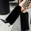 Women Boots Stiletto Heel Pointed Toe Black Knee-High Boots