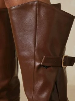 Women Boots Stiletto Heel Pointed Toe PU Leather Chocolate Brown Knee-High Boots -winter shoes Sales 2023 202112061803527714835