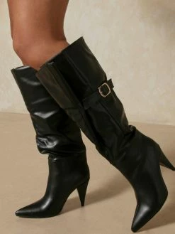 Women Boots Stiletto Heel Pointed Toe PU Leather Chocolate Brown Knee-High Boots -winter shoes Sales 2023 202112061803536717136