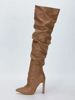 Women Over The Knee Boots Chunky Heel Pointed Toe PU Leather White Thigh High Boots -winter shoes Sales 2023 202201041512099739612