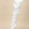 Women Over The Knee Boots Chunky Heel Pointed Toe PU Leather White Thigh High Boots