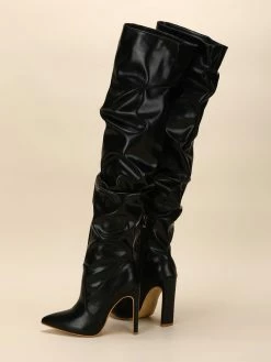 Women Over The Knee Boots Chunky Heel Pointed Toe PU Leather White Thigh High Boots -winter shoes Sales 2023 202201041512114682229