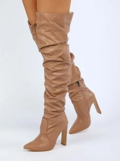 Women Over The Knee Boots Chunky Heel Pointed Toe PU Leather White Thigh High Boots -winter shoes Sales 2023 202201041512117749035