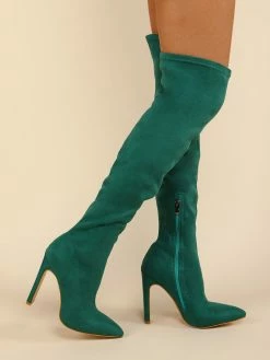 Women Over The Knee Boots Chunky Heel Pointed Toe Micro Suede Upper Orange Red Thigh High Boots -winter shoes Sales 2023 20220104151213204462