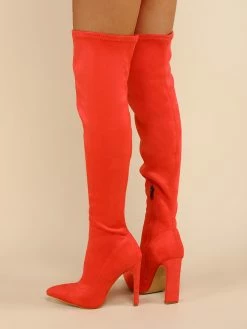 Women Over The Knee Boots Chunky Heel Pointed Toe Micro Suede Upper Orange Red Thigh High Boots -winter shoes Sales 2023 202201041512152485718