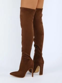 Women Over The Knee Boots Chunky Heel Pointed Toe Micro Suede Upper Orange Red Thigh High Boots -winter shoes Sales 2023 202201041512158505632
