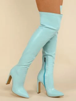 Women Over The Knee Boots Chunky Heel Point Toe PU Leather Blond Thigh High Boots -winter shoes Sales 2023 202201041512170803263