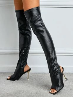 Women Over The Knee Boots Stiletto Heel Pointed Toe Platform Black Thigh High Boots -winter shoes Sales 2023 202201061405239527015