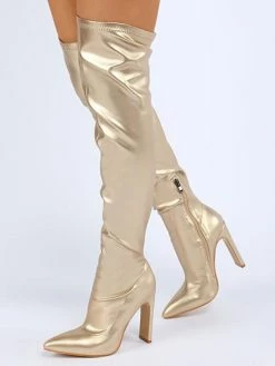 Women Over The Knee Boots Chunky Heel Pointed Toe PU Leather Blond Thigh High Boots -winter shoes Sales 2023 202201141059586664161