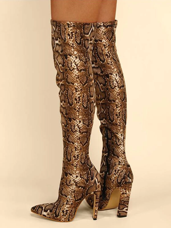 Women Over The Knee Boots Stiletto Heel Pointed Toe Leopard Print Elastic Fabric Thigh High Boots 3 Women Over The Knee Boots Stiletto Heel Pointed Toe Leopard Print Elastic Fabric Thigh High Boots - Image 3