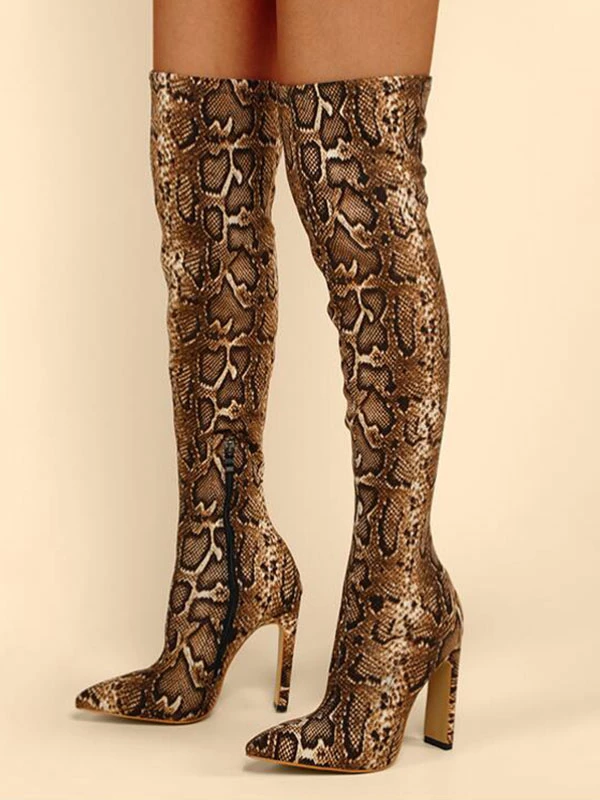 Women Over The Knee Boots Stiletto Heel Pointed Toe Leopard Print Elastic Fabric Thigh High Boots 1 Women Over The Knee Boots Stiletto Heel Pointed Toe Leopard Print Elastic Fabric Thigh High Boots