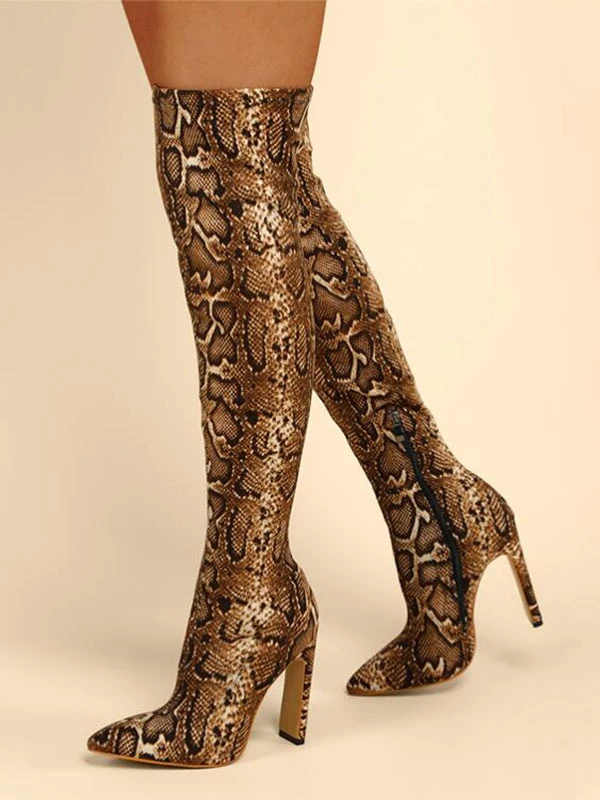 Women Over The Knee Boots Stiletto Heel Pointed Toe Leopard Print Elastic Fabric Thigh High Boots 4 Women Over The Knee Boots Stiletto Heel Pointed Toe Leopard Print Elastic Fabric Thigh High Boots - Image 4