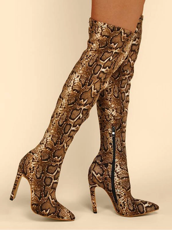 Women Over The Knee Boots Stiletto Heel Pointed Toe Leopard Print Elastic Fabric Thigh High Boots 2 Women Over The Knee Boots Stiletto Heel Pointed Toe Leopard Print Elastic Fabric Thigh High Boots - Image 2