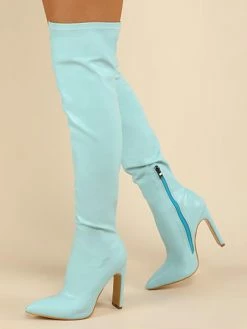 Women Over The Knee Boots Chunky Heel Pointed Toe PU Leather Blond Thigh High Boots -winter shoes Sales 2023 202201141100184717483