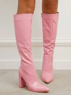 Women Croc Embossed Chunky Heel Knee-High Boots 15 Women Croc Embossed Chunky Heel Knee-High Boots -winter shoes Sales 2023 202201251159497868859