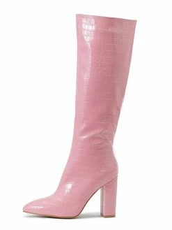 Women Croc Embossed Chunky Heel Knee-High Boots 13 Women Croc Embossed Chunky Heel Knee-High Boots -winter shoes Sales 2023 202201251159507772008