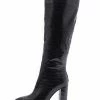 Women Croc Embossed Chunky Heel Knee-High Boots