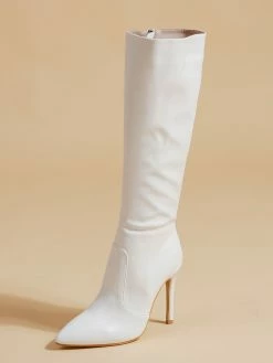 Women Boots Stiletto Heel Pointed Toe PU Leather Red Knee-High Boots -winter shoes Sales 2023 202201251159529809663