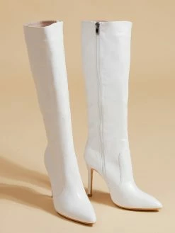 Women Boots Stiletto Heel Pointed Toe PU Leather Red Knee-High Boots -winter shoes Sales 2023 2022012511595326393