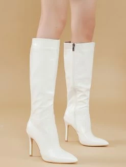 Women Boots Stiletto Heel Pointed Toe PU Leather Red Knee-High Boots -winter shoes Sales 2023 202201251159557311861