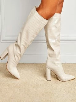 Women Boots Chunky Heel Pointed Toe PU Leather Deep Green Knee High Boots 9 Women Boots Chunky Heel Pointed Toe PU Leather Deep Green Knee High Boots -winter shoes Sales 2023 202201251201198481958