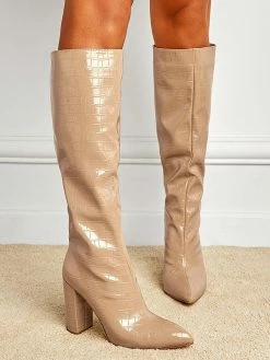 Women Boots Chunky Heel Pointed Toe PU Leather Deep Green Knee High Boots 11 Women Boots Chunky Heel Pointed Toe PU Leather Deep Green Knee High Boots -winter shoes Sales 2023 202201251201204764275