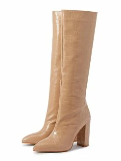 Women Boots Chunky Heel Pointed Toe PU Leather Deep Green Knee High Boots 13 Women Boots Chunky Heel Pointed Toe PU Leather Deep Green Knee High Boots -winter shoes Sales 2023 202201251201207915644