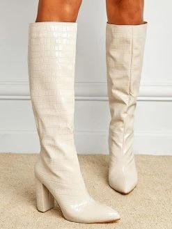 Women Boots Chunky Heel Pointed Toe PU Leather Deep Green Knee High Boots 10 Women Boots Chunky Heel Pointed Toe PU Leather Deep Green Knee High Boots -winter shoes Sales 2023 202201251201210733663