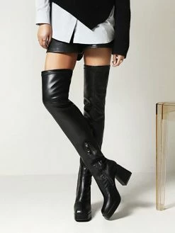 Women's Thigh High Boots Square Toe Platform Chunky Heel -winter shoes Sales 2023 202202231403598601510