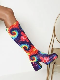 Women's Printed Platform Block Heel Knee-High Boots Square Toe -winter shoes Sales 2023 20220223140425946790