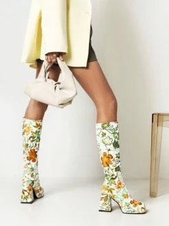 Women's Flower Print Block Heel Platform Knee High Boots -winter shoes Sales 2023 20220223140429035846